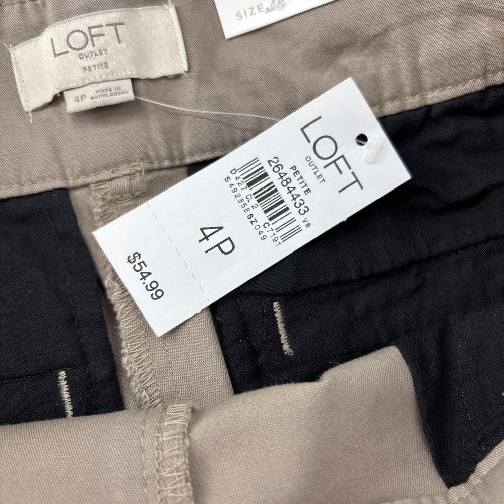 NWT LOFT‎ 4P Petite Original Crop Pants Straight Trouser Capris Khaki Tan Button - Picture 6 of 9